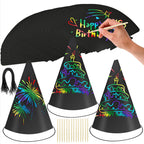 SAYAYA 72 PCS Rainbow Scratch Party Hats Bulk – DIY Birthday Cone Hats for Kids & Adults