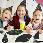 SAYAYA 72 PCS Rainbow Scratch Party Hats Bulk – DIY Birthday Cone Hats for Kids & Adults