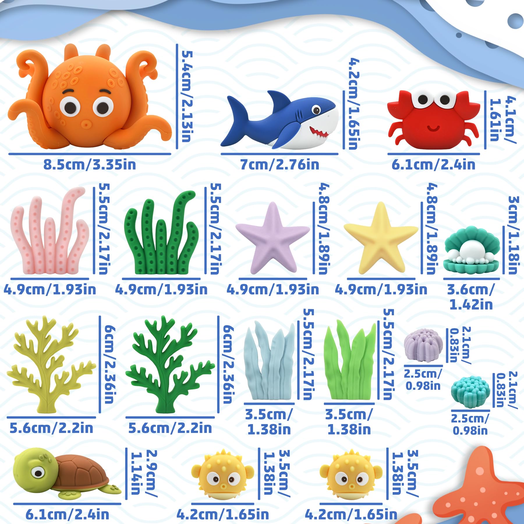 SayHalo Under the Sea Cake Toppers — 17-Piece Ocean Animal Decorations for Mermaid & Beach Parties
