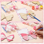 Saypacck Pink Bow Party Favors – 24 Wooden Craft Kits for Creative DIY Gifts