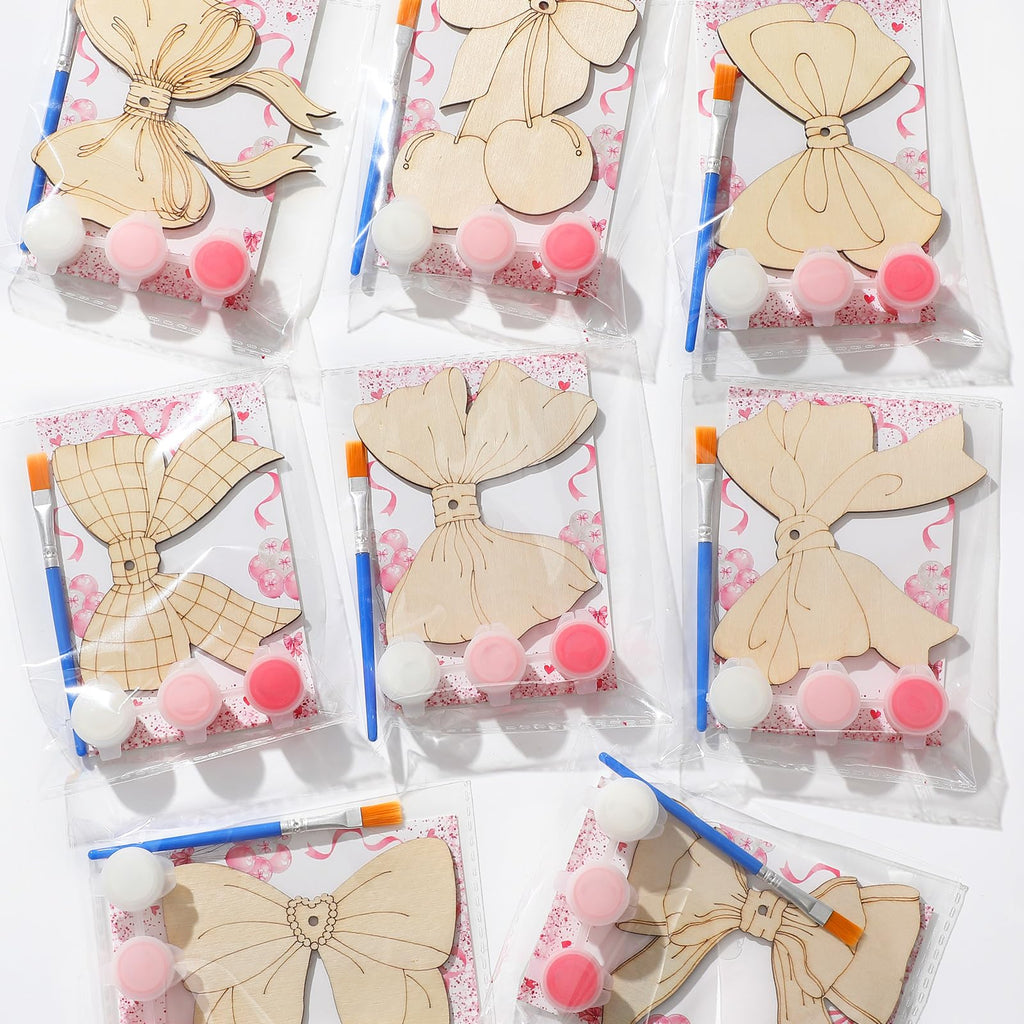 Saypacck Pink Bow Party Favors – 24 Wooden Craft Kits for Creative DIY Gifts
