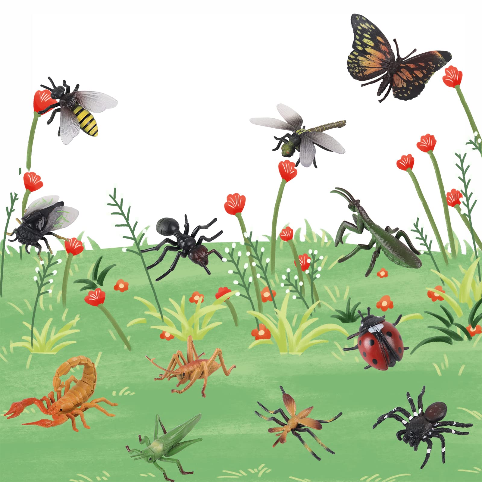 SCAHOW 12Pcs Fake Bug Toys for Kids - Realistic Insect Figures for Party Favors & Cake Toppers