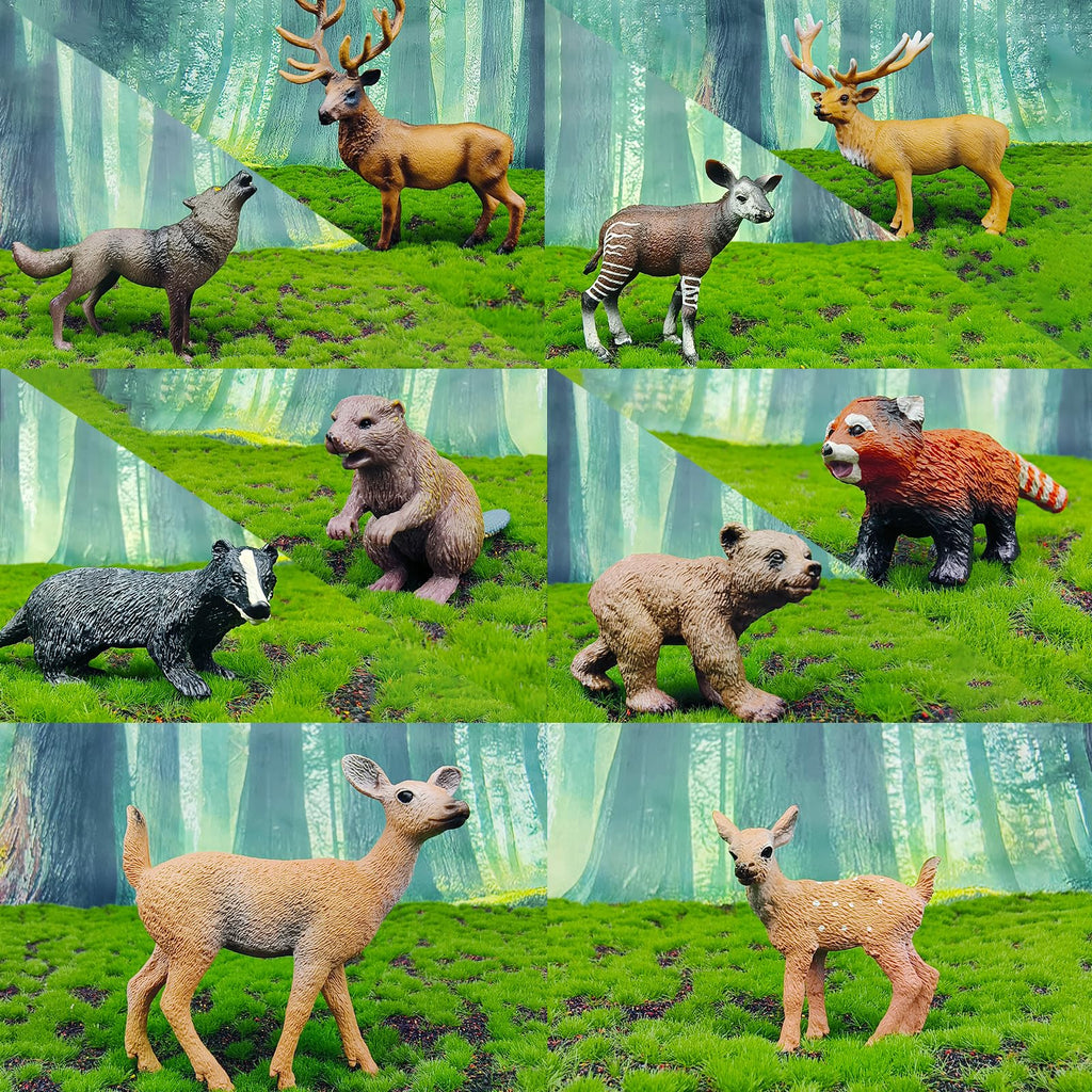 SCAHOW Forest Animal Toys - 10Pcs Realistic Woodland Figurines for Cake Toppers