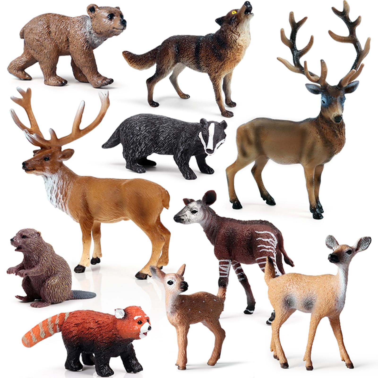 SCAHOW Forest Animal Toys - 10Pcs Realistic Woodland Figurines for Cake Toppers