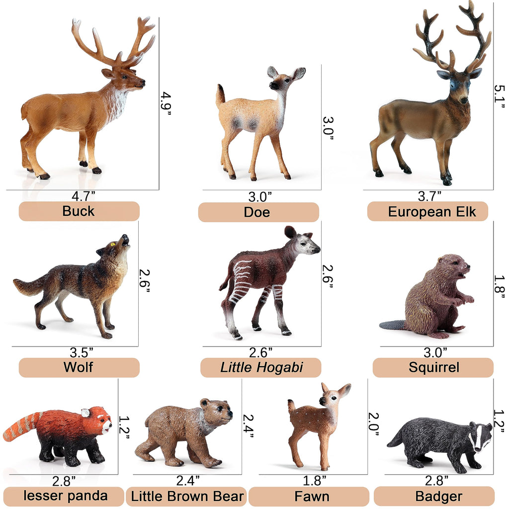 SCAHOW Forest Animal Toys - 10Pcs Realistic Woodland Figurines for Cake Toppers