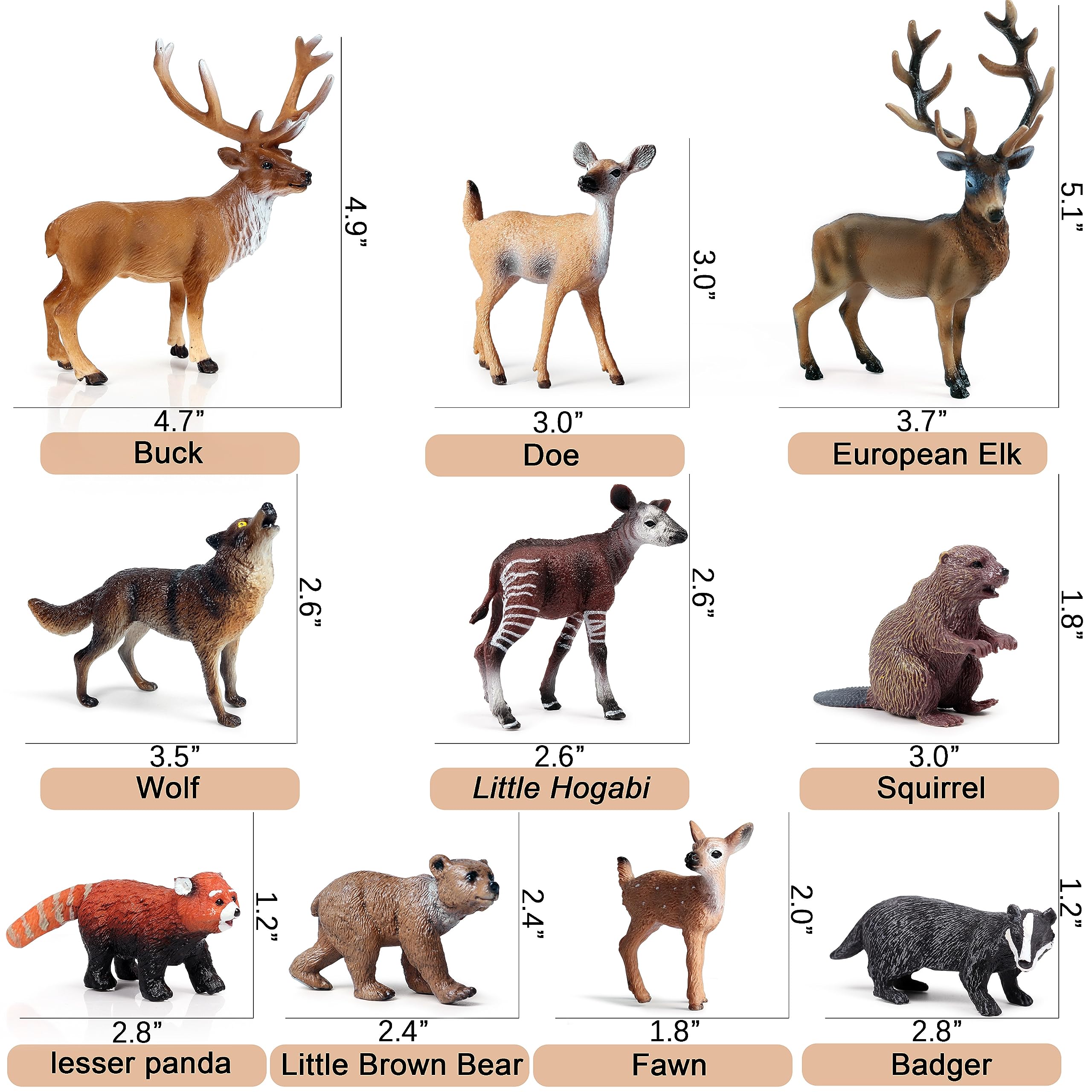 SCAHOW Forest Animal Toys - 10Pcs Realistic Woodland Figurines for Cake Toppers