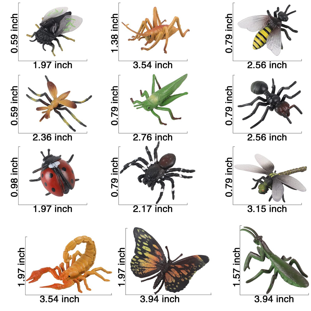 SCAHOW 12Pcs Fake Bug Toys for Kids - Realistic Insect Figures for Party Favors & Cake Toppers