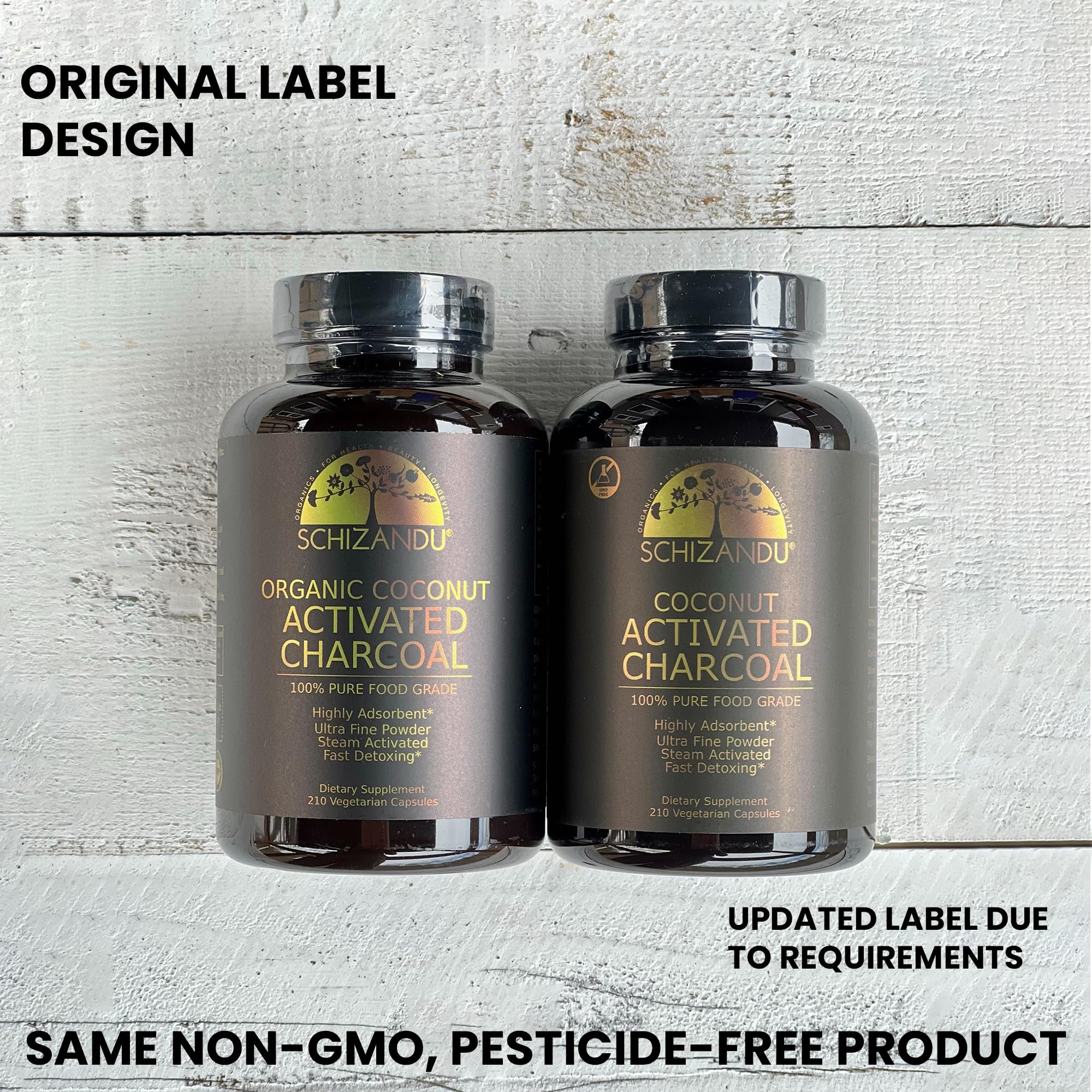 Schizandu Aktivkohle Kapseln aus Kokosnussschalen – Vegan, Bio, GVO-frei, 210 Stück | X-Große Flasche