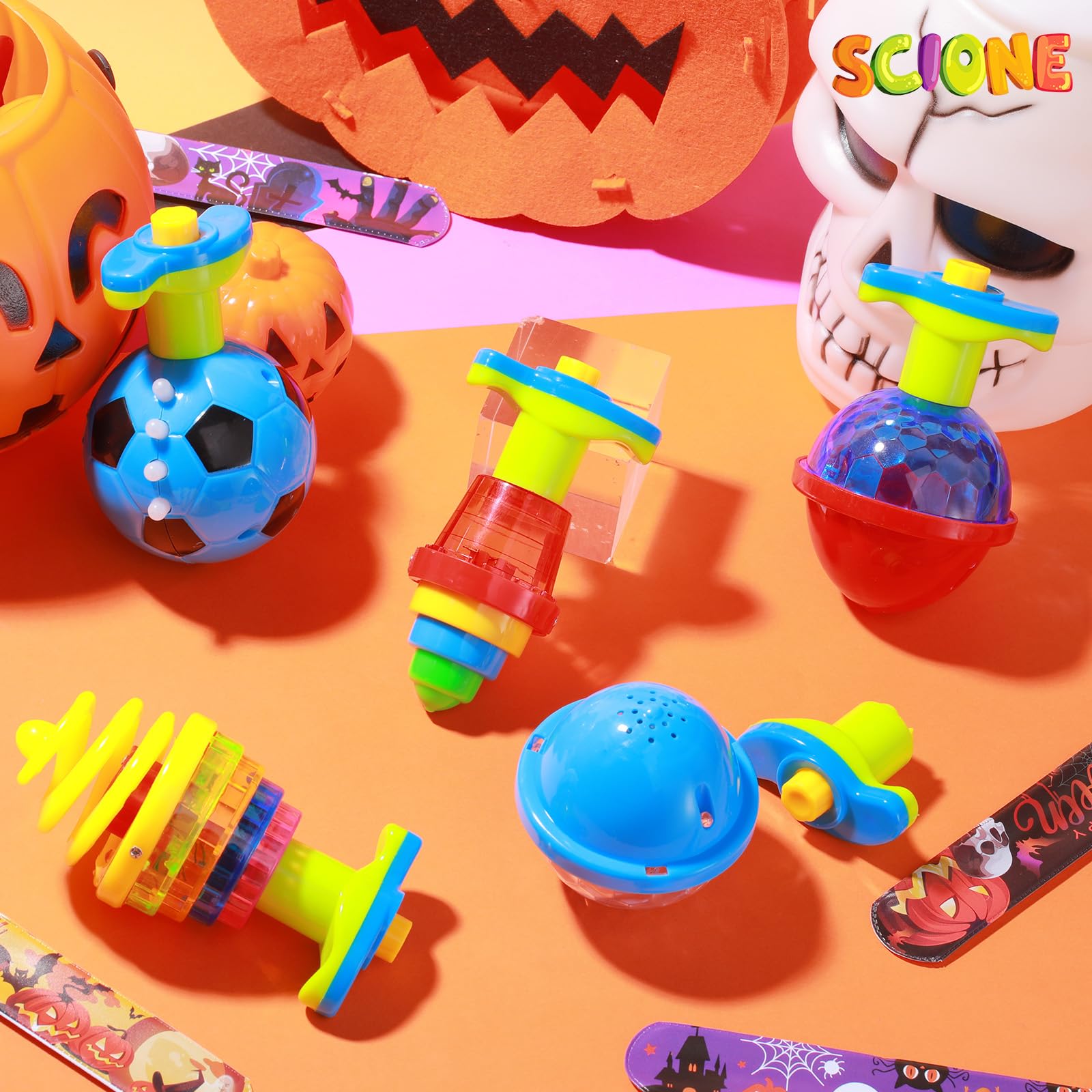 SCIONE LED Light Up Spinning Tops – 10 Pcs Kids Party Favors, Glow-in-the-Dark Toys