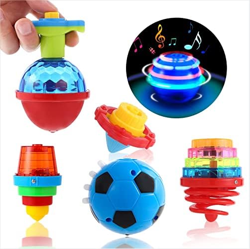 SCIONE LED Light Up Spinning Tops – 10 Pcs Kids Party Favors, Glow-in-the-Dark Toys