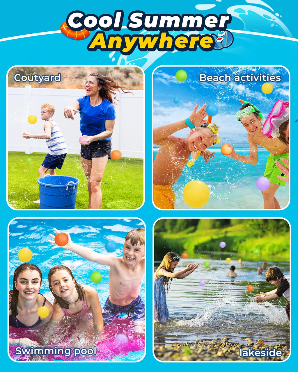 SCUATANBE 12PCS Reusable Water Balloons — Quick Fill, Self-Sealing