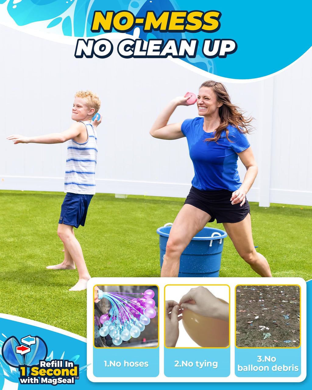 SCUATANBE Reusable Water Balloons 18Pcs – Quick Fill Magnetic Self-Sealing Splash Toys for Kids 4–12