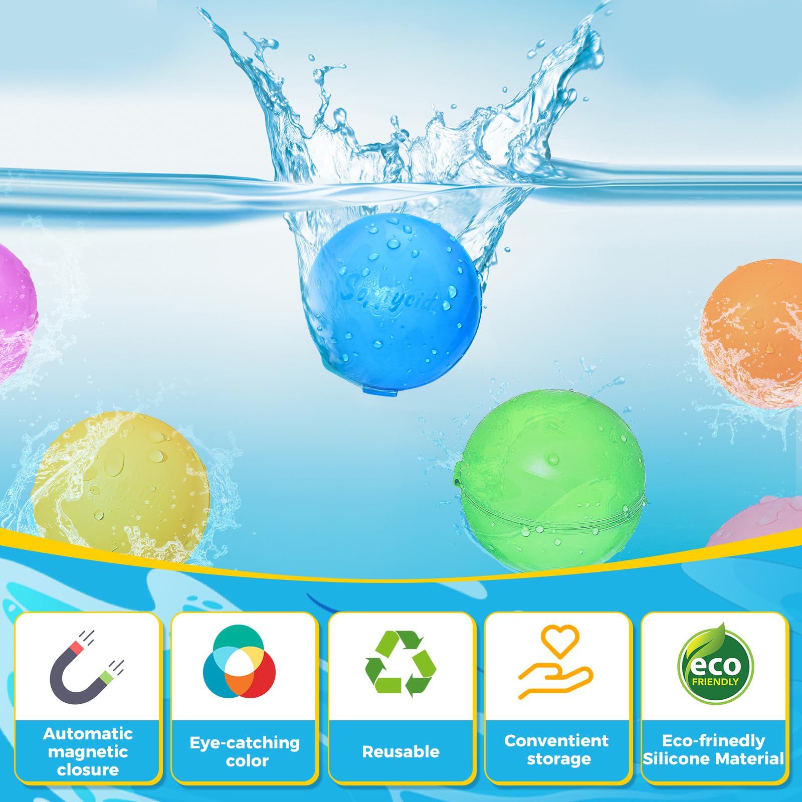 SCUATANBE 12PCS Reusable Water Balloons — Quick Fill, Self-Sealing