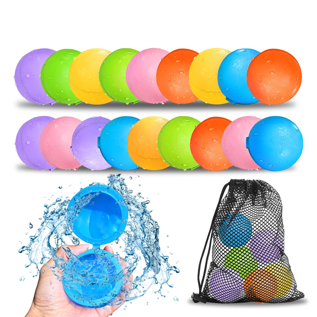 SCUATANBE Reusable Water Balloons 18Pcs – Quick Fill Magnetic Self-Sealing Splash Toys for Kids 4–12