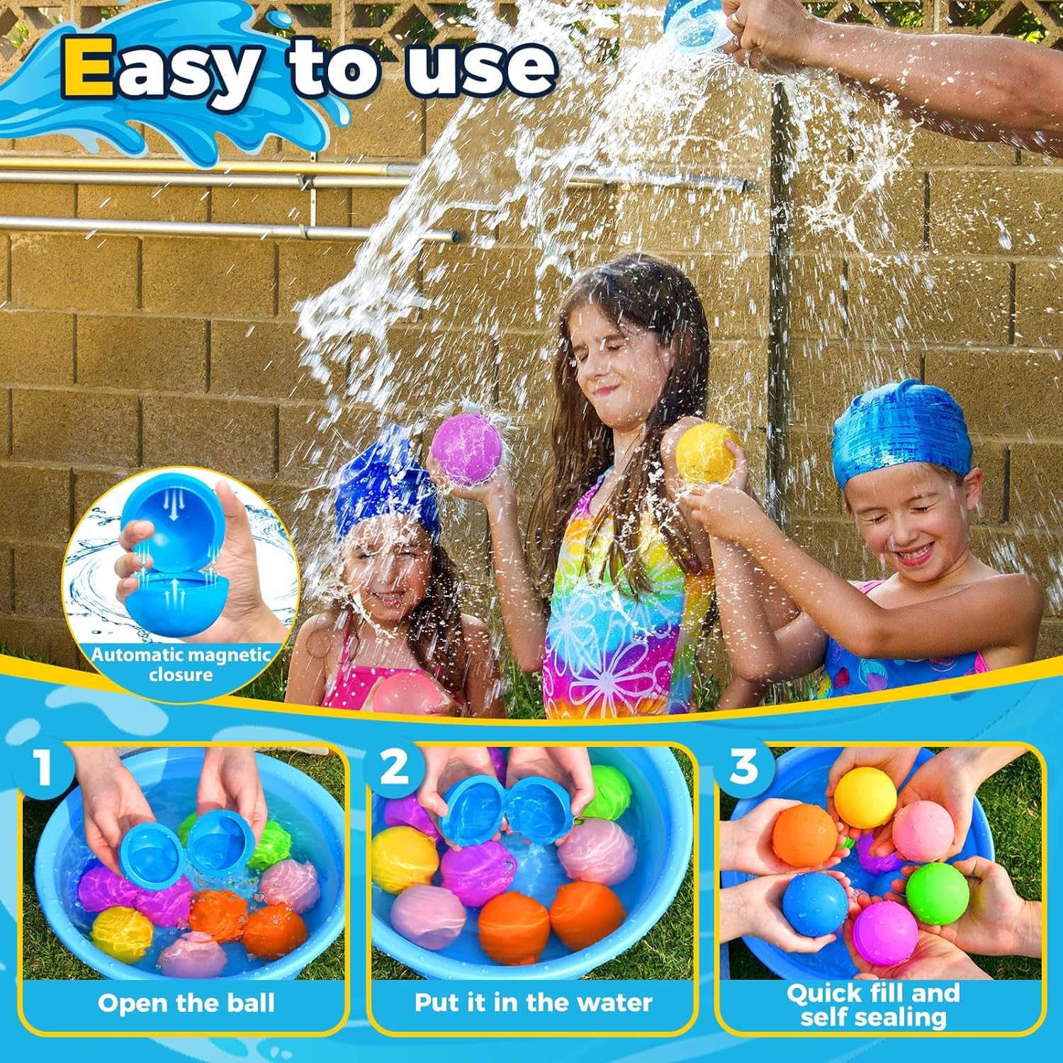 SCUATANBE 12PCS Reusable Water Balloons — Quick Fill, Self-Sealing