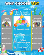 SCUATANBE Reusable Water Balloons – 20-Pack Quick-Fill, Self-Sealing Summer Toys for Kids 4-12