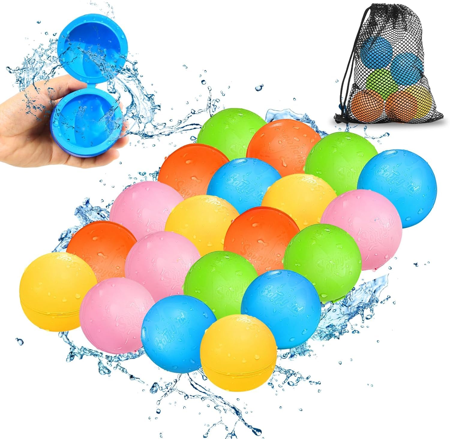 SCUATANBE Reusable Water Balloons – 20-Pack Quick-Fill, Self-Sealing Summer Toys for Kids 4-12