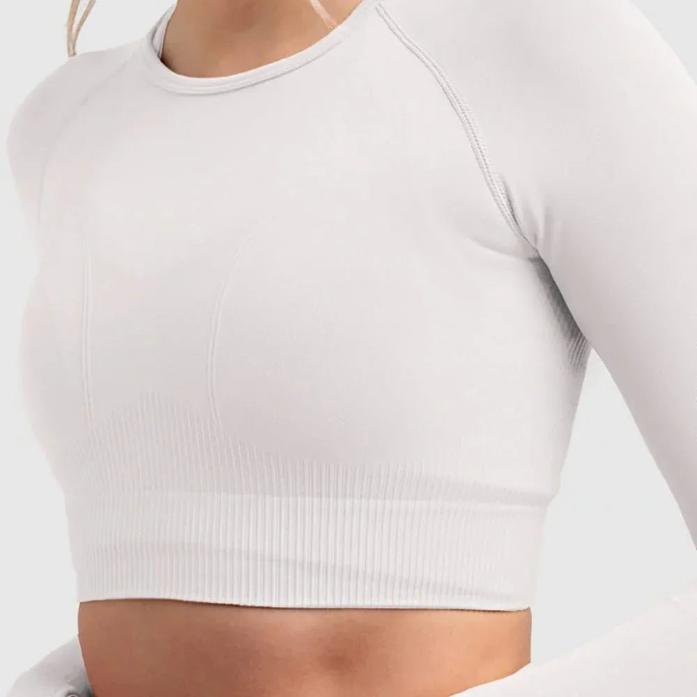 Seamless Sports Bra Set with Peach Hip Trousers – Super Stretch Long Sleeve Yoga Outfit S, M, L