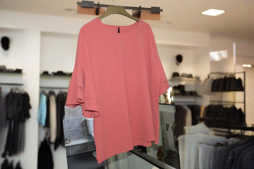 New Ladies Tiered Bell Sleeve Cranberry Loose Fit Top
