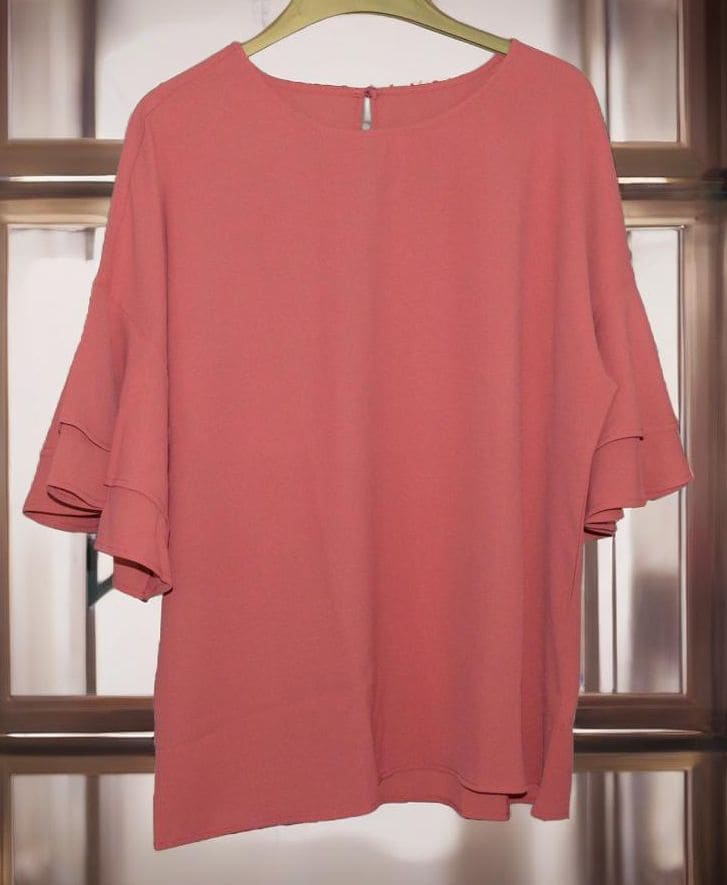 New Ladies Tiered Bell Sleeve Cranberry Loose Fit Top
