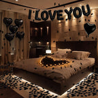 Seematn Black Valentines Day Balloons Kit – I Love You Banner, Heart Balloons & Rose Petals