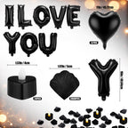 Seematn Black Valentines Day Balloons Kit – I Love You Banner, Heart Balloons & Rose Petals