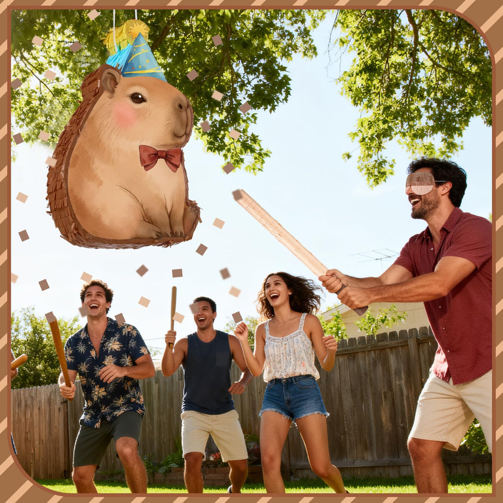 Seematn Capybara Piñata Bundle - Party Decor with Blindfold, Bat & Confetti