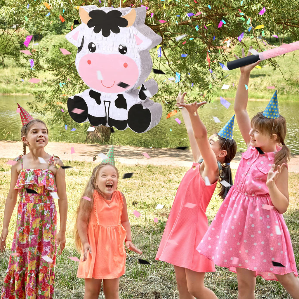 Seematn Cow Piñata Bundle with Blindfold, Bat & Confetti – Large 15.75 x 11.81 x 2.95 in Kids Birthday Party Supplies