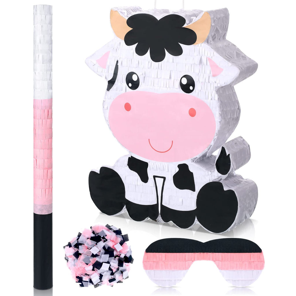 Seematn Cow Piñata Bundle with Blindfold, Bat & Confetti – Large 15.75 x 11.81 x 2.95 in Kids Birthday Party Supplies