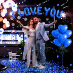 Seematn Blue Valentine's Day Balloons Kit – I Love You Banner, Heart Balloons, Flameless Candles & Rose Petals