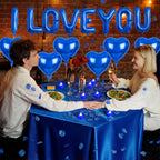 Seematn Blue Valentine's Day Balloons Kit – I Love You Banner, Heart Balloons, Flameless Candles & Rose Petals
