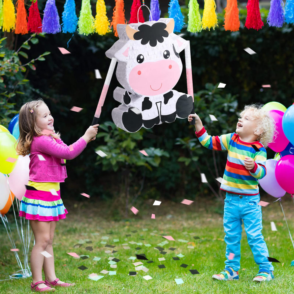 Seematn Cow Piñata Bundle with Blindfold, Bat & Confetti – Large 15.75 x 11.81 x 2.95 in Kids Birthday Party Supplies