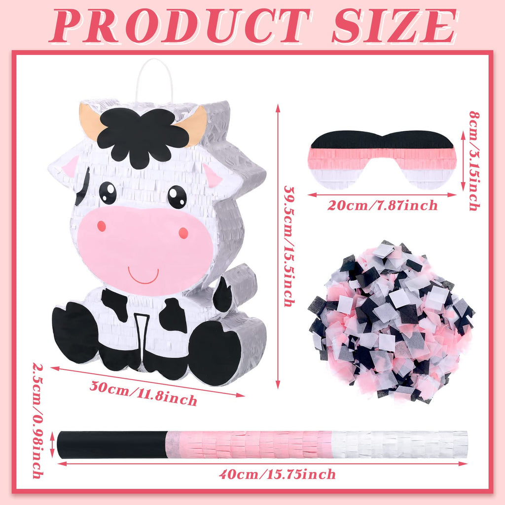 Seematn Cow Piñata Bundle with Blindfold, Bat & Confetti – Large 15.75 x 11.81 x 2.95 in Kids Birthday Party Supplies