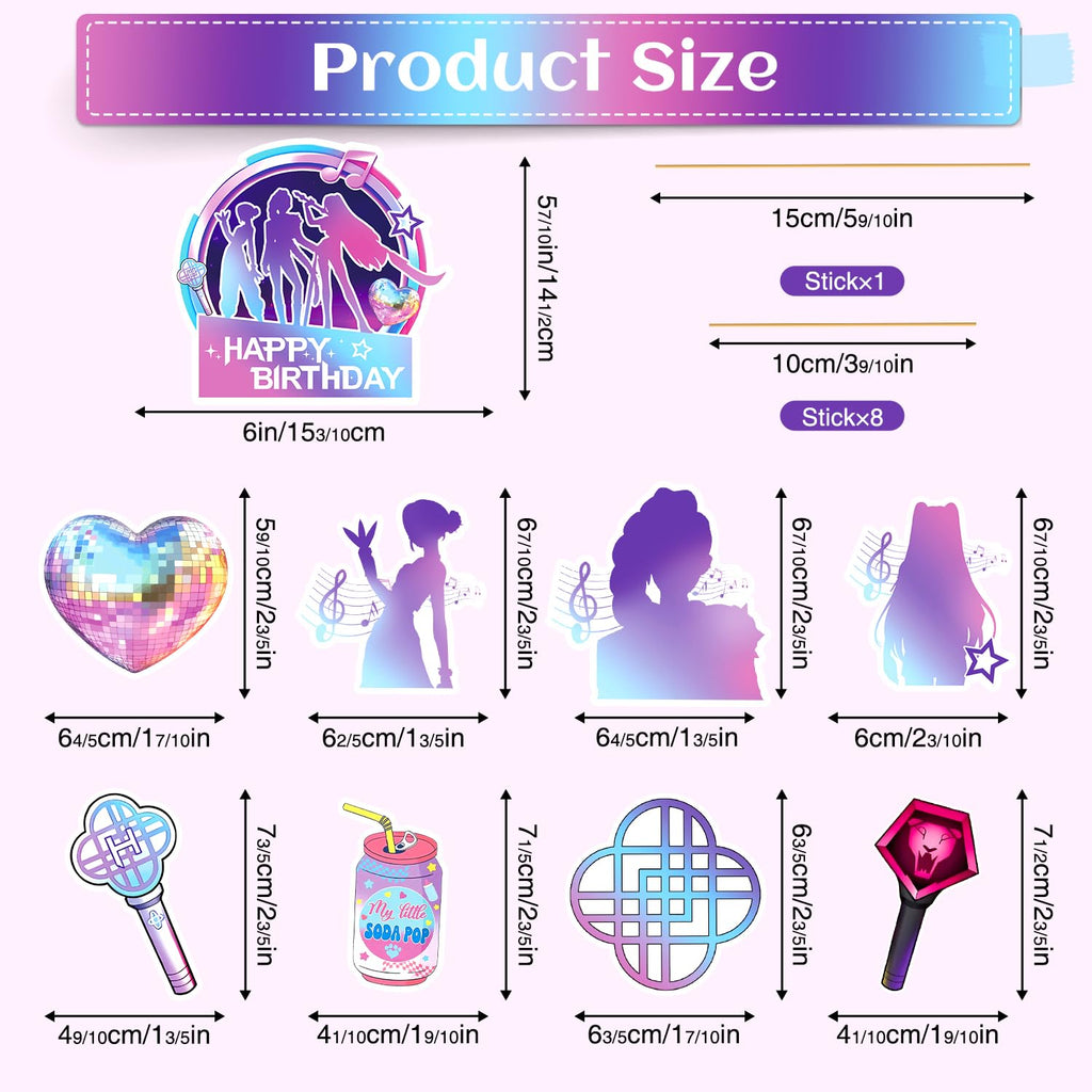 SEL Popular Birthday Cake Topper – Glittery Happy Birthday Topper + 8 Movie Cupcake Toppers for Girls' Parties