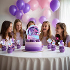 SEL Popular Birthday Cake Topper – Glittery Happy Birthday Topper + 8 Movie Cupcake Toppers for Girls' Parties