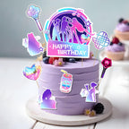 SEL Popular Birthday Cake Topper – Glittery Happy Birthday Topper + 8 Movie Cupcake Toppers for Girls' Parties