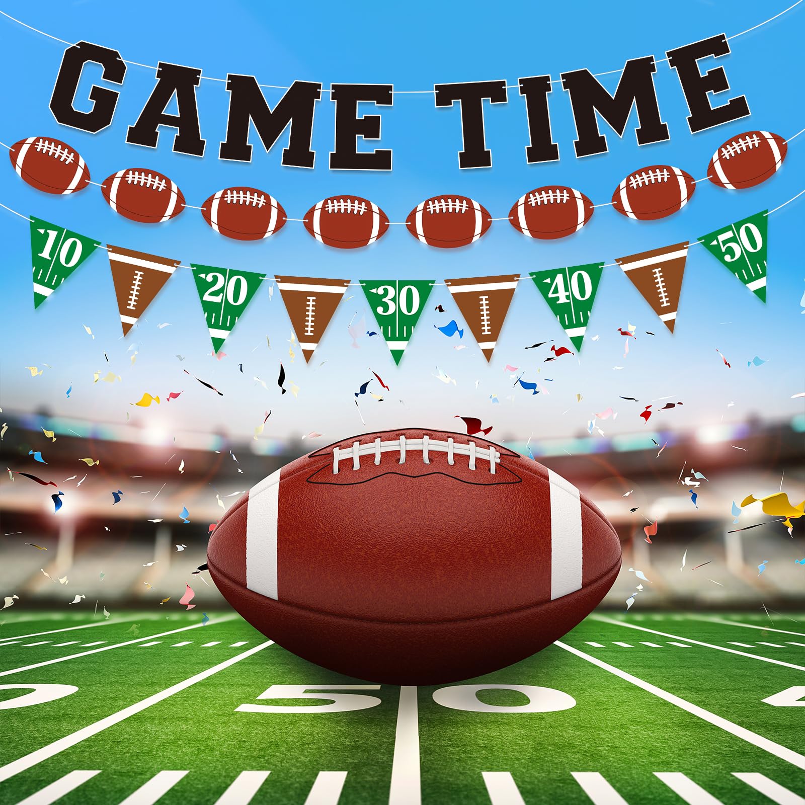 Sereliy Football Banner Garland – Game Time Banner for Party Decorations | Bowl Game Indoor Decor