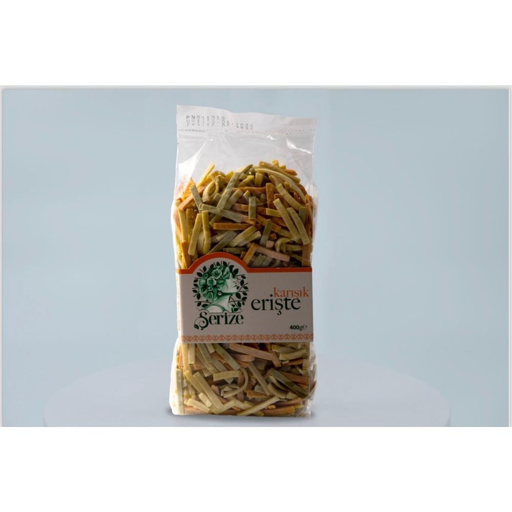 Serize Mixed Vegetable Traditional Handmade Egg Noodles (Karışık Ev Eriştesi), 400g Pack