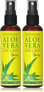 Seven Minerals Travel Size Organic Aloe Vera Spray – Fresh Aloe from Real Leaves, No Xanthan, 2 oz (Pack of 2)