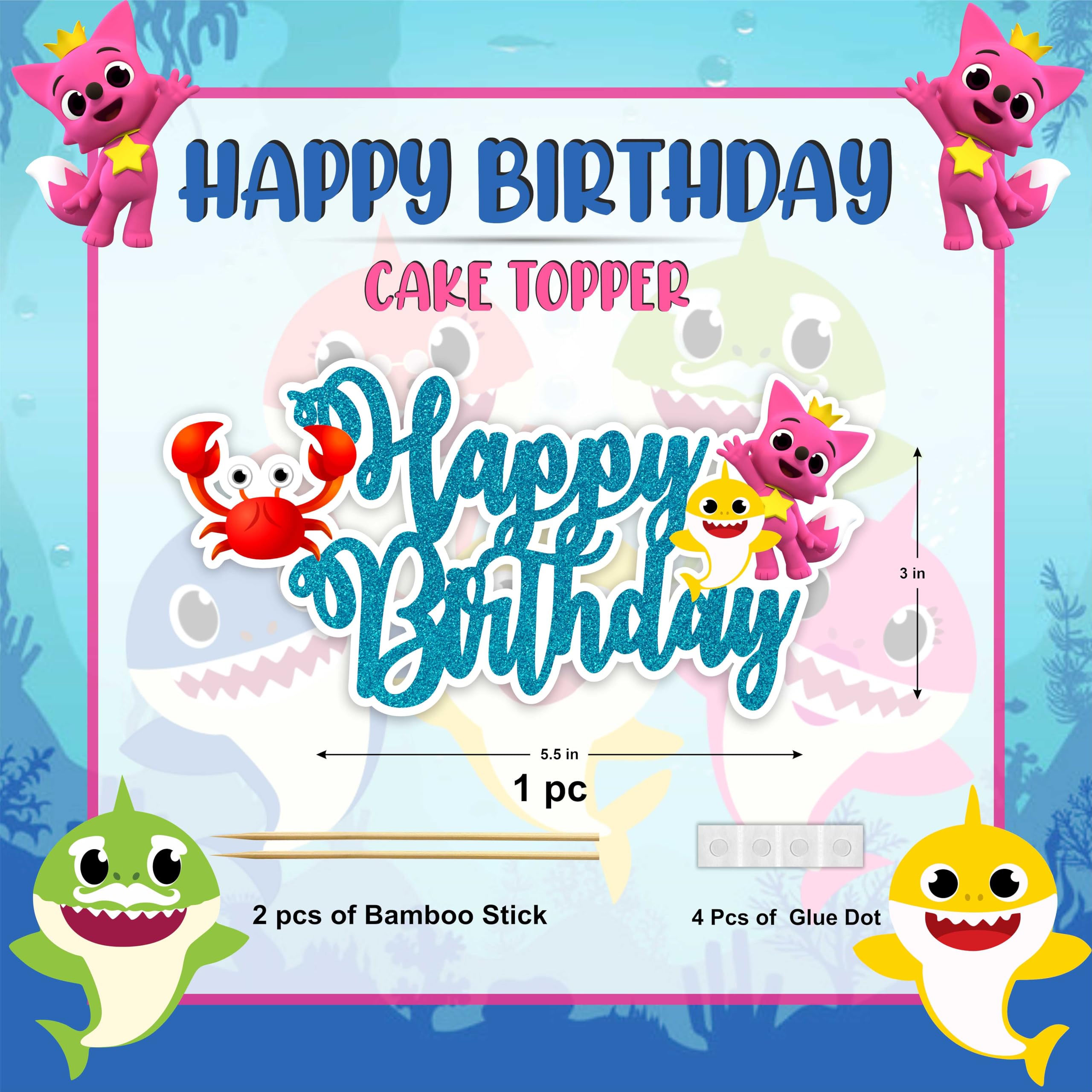Seyal Bby Shrk Happy Birthday Cake Topper – Cute Shark Theme Decor for Ocean Parties