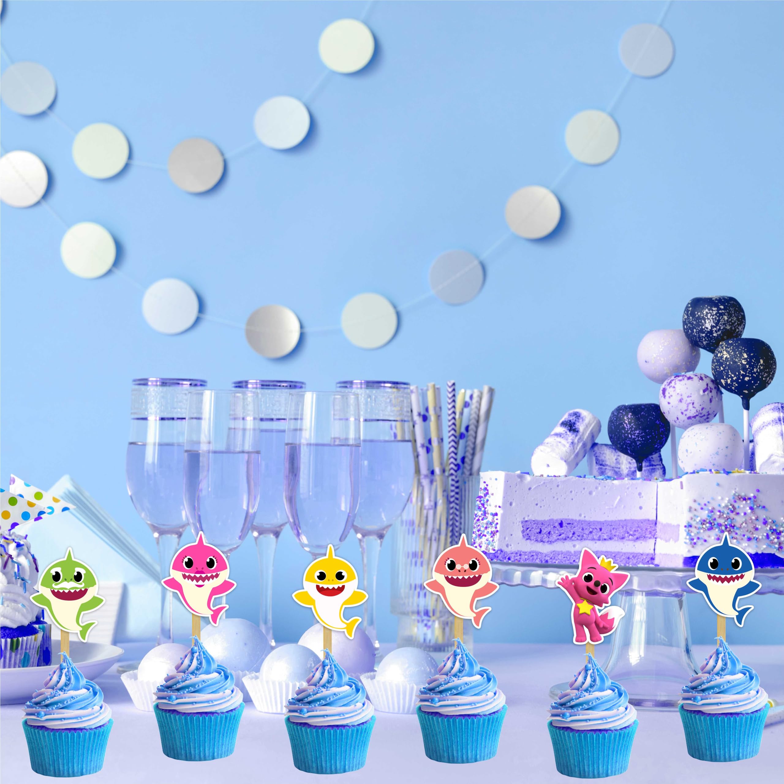 Seyal Bby Shrk Cupcake Toppers – Multicolor 24-Pack for Bby Shrk-Themed Parties
