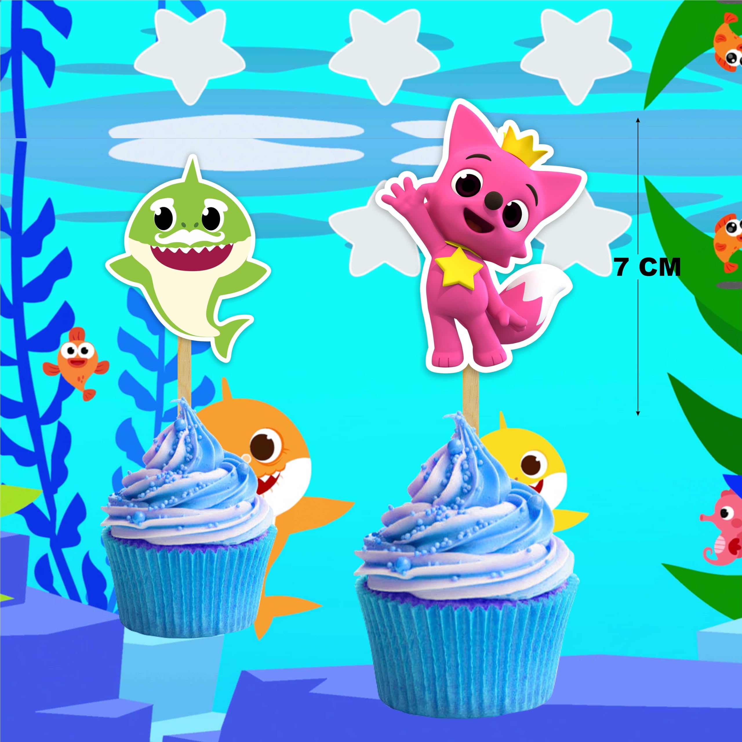 Seyal Bby Shrk Cupcake Toppers – Multicolor 24-Pack for Bby Shrk-Themed Parties