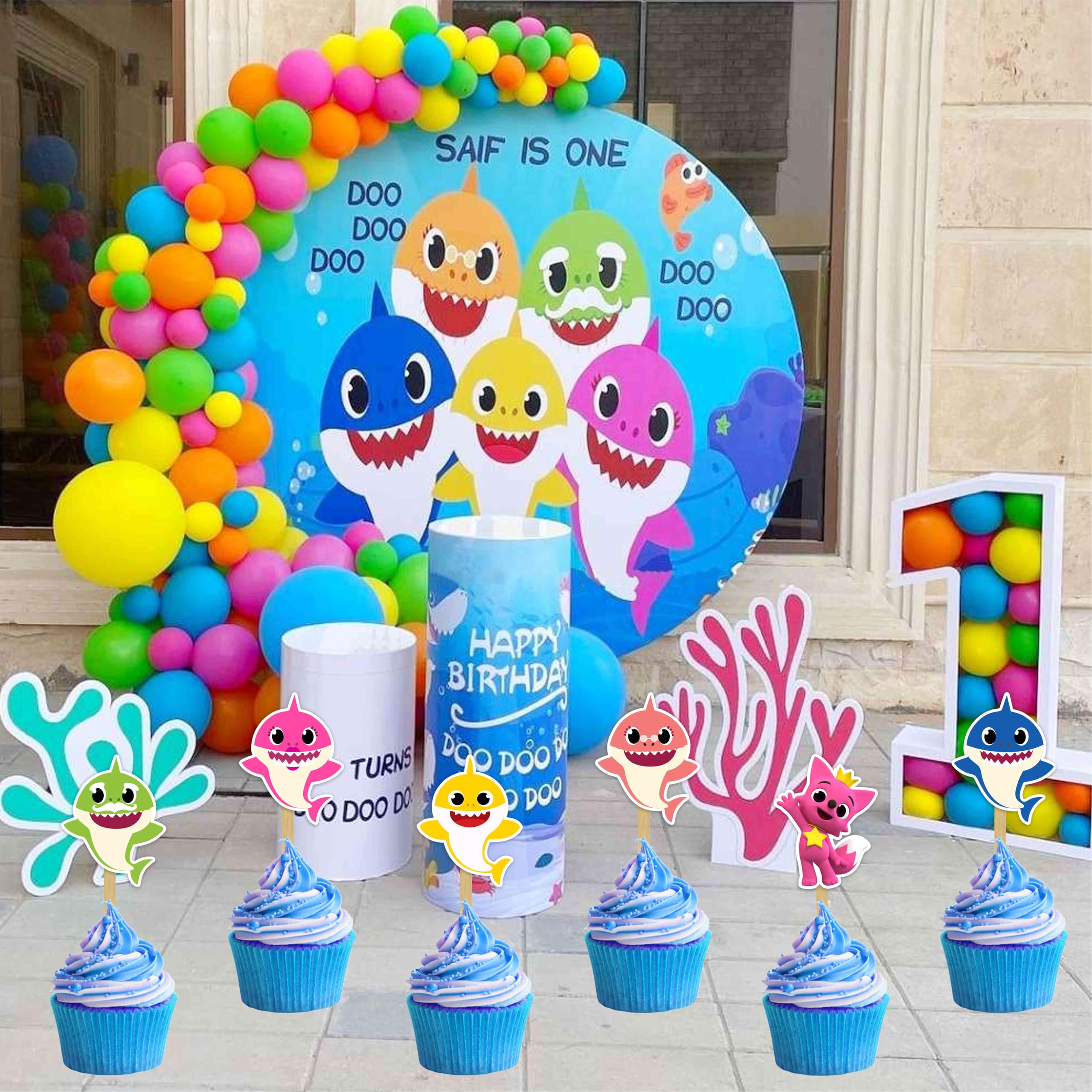 Seyal Bby Shrk Cupcake Toppers – Multicolor 24-Pack for Bby Shrk-Themed Parties