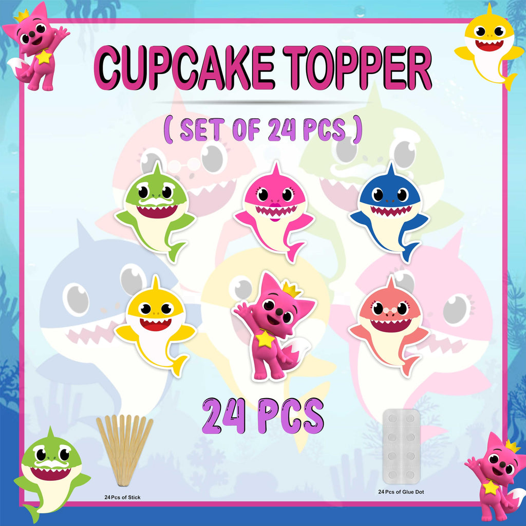 Seyal Bby Shrk Cupcake Toppers – Multicolor 24-Pack for Bby Shrk-Themed Parties
