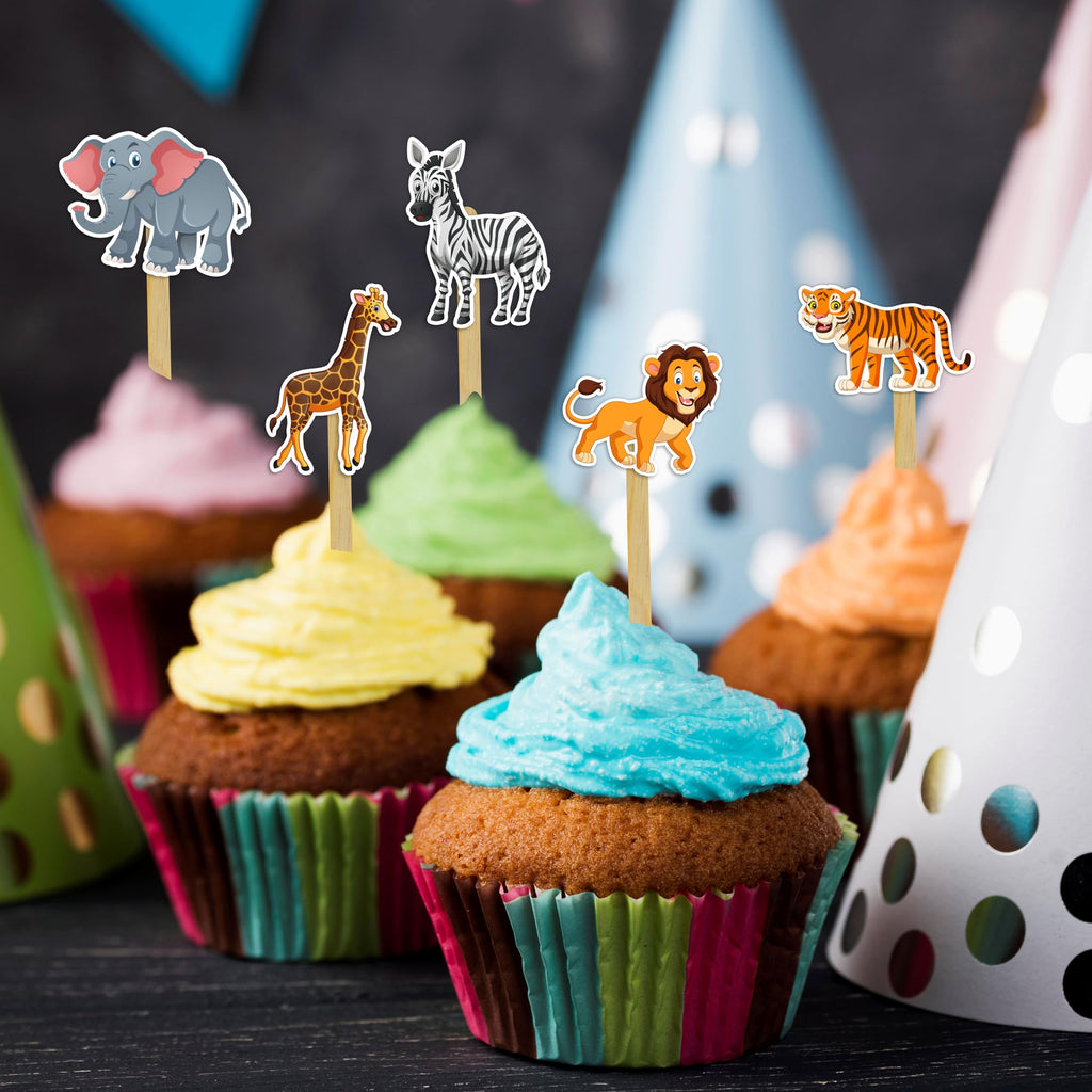 Seyal Jugle Safari Cupcake Topper – Animal-Themed Party Picks for Birthday Cupcakes, Dessert Tables, and Event Styling