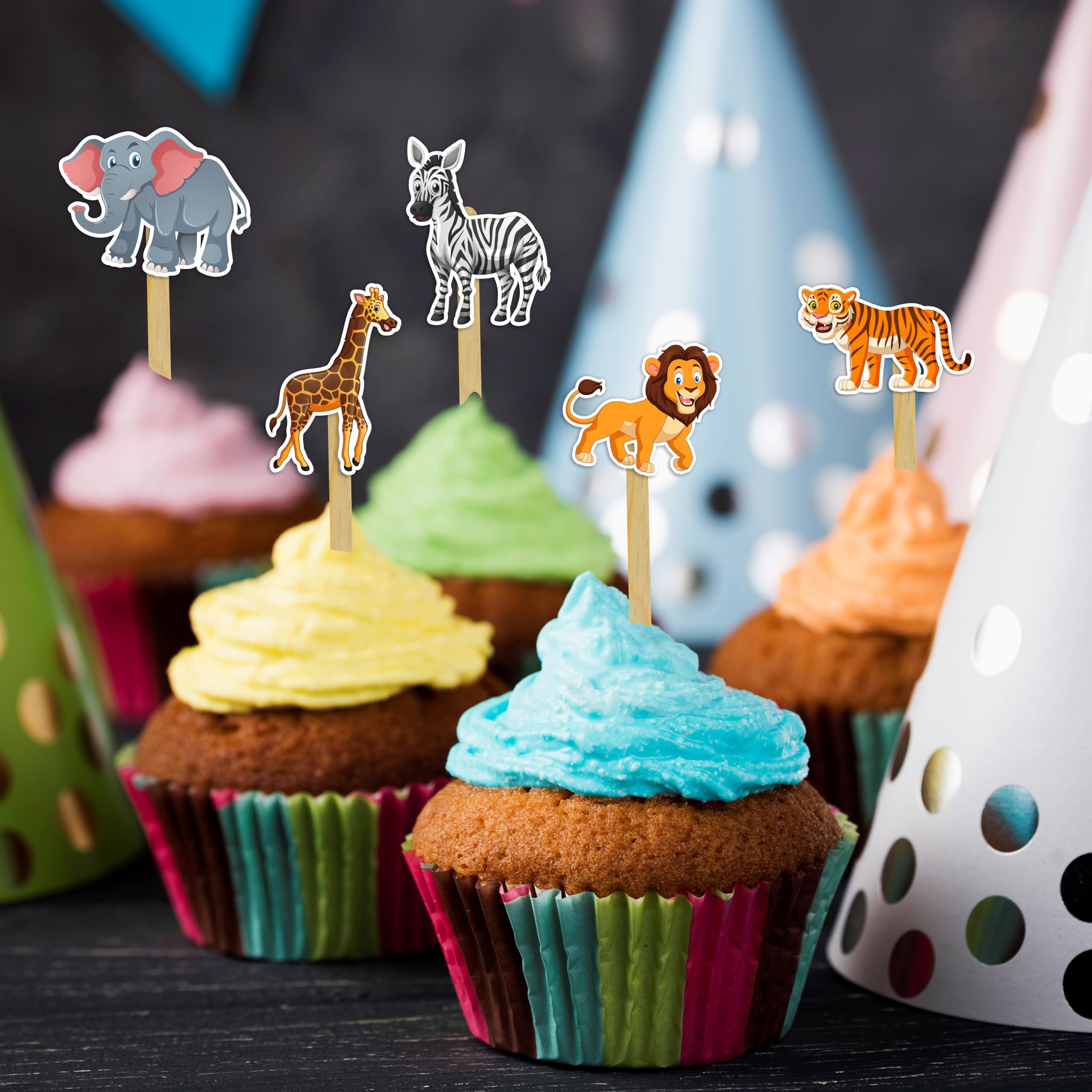Seyal Jugle Safari Cupcake Topper – Animal-Themed Party Picks for Birthday Cupcakes, Dessert Tables, and Event Styling