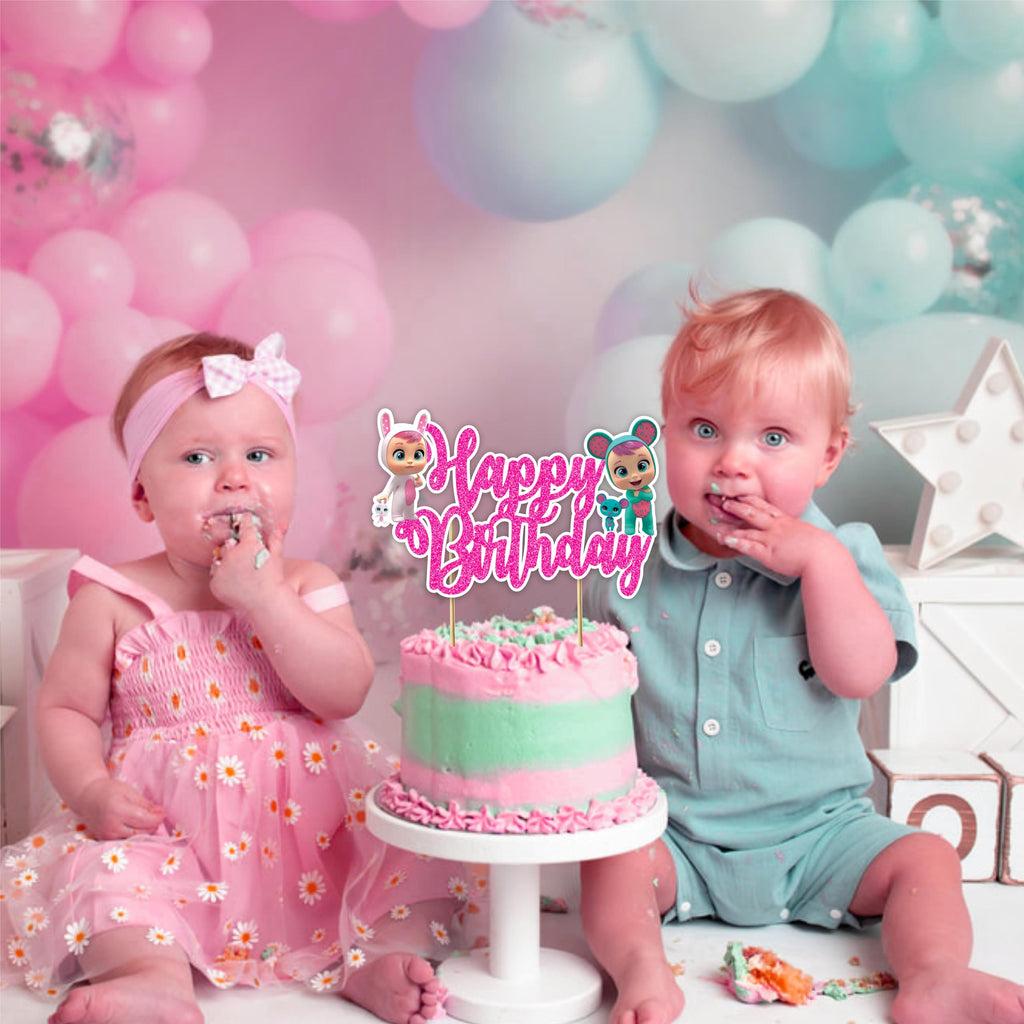 Seyal Cry Babes Happy Birthday Cake Topper – Cute Cartoon Party Decoration