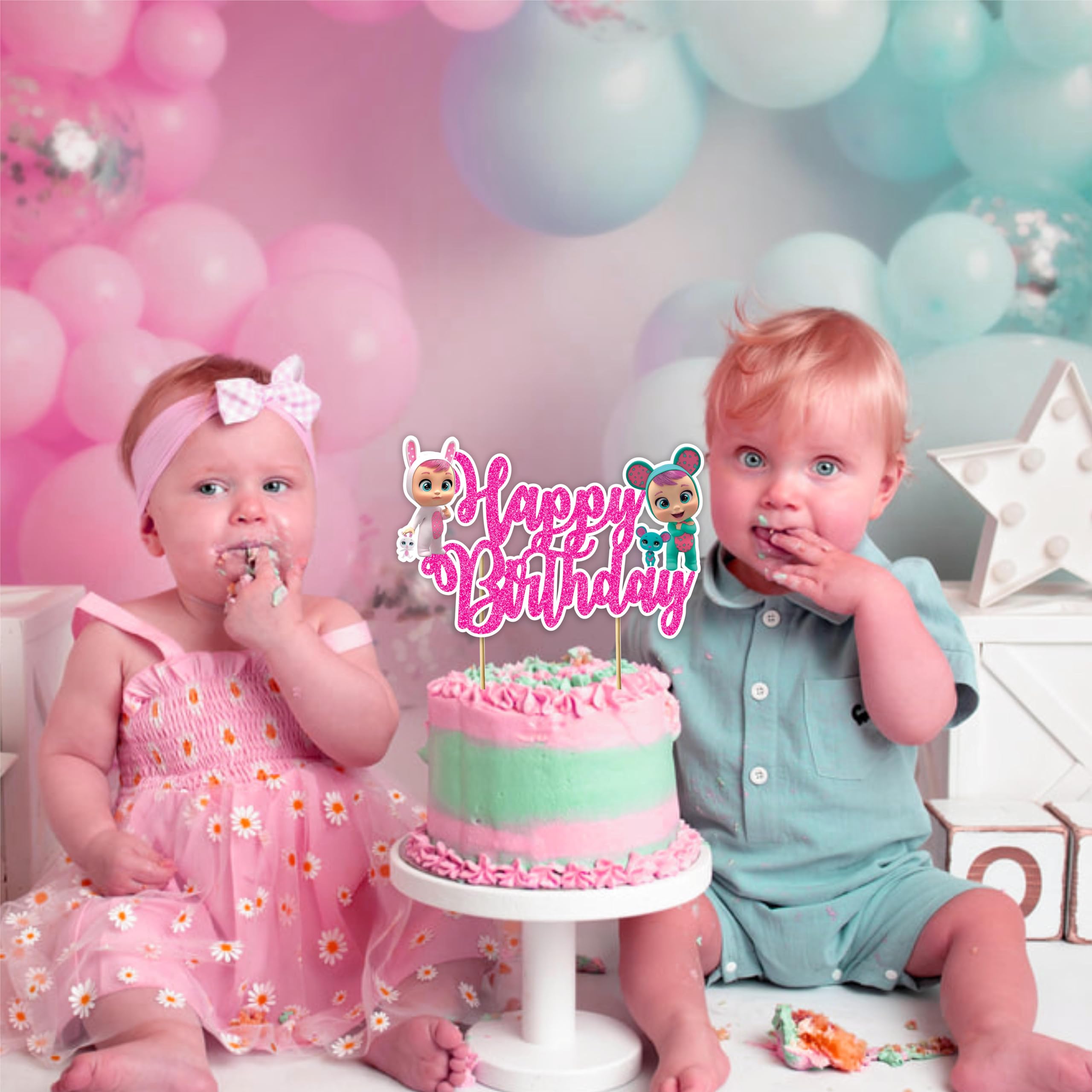 Seyal Cry Babes Happy Birthday Cake Topper – Cute Cartoon Party Decoration