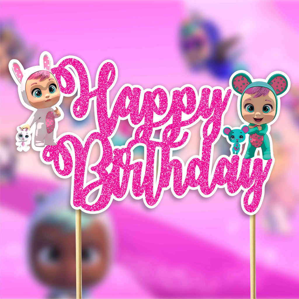 Seyal Cry Babes Happy Birthday Cake Topper – Cute Cartoon Party Decoration
