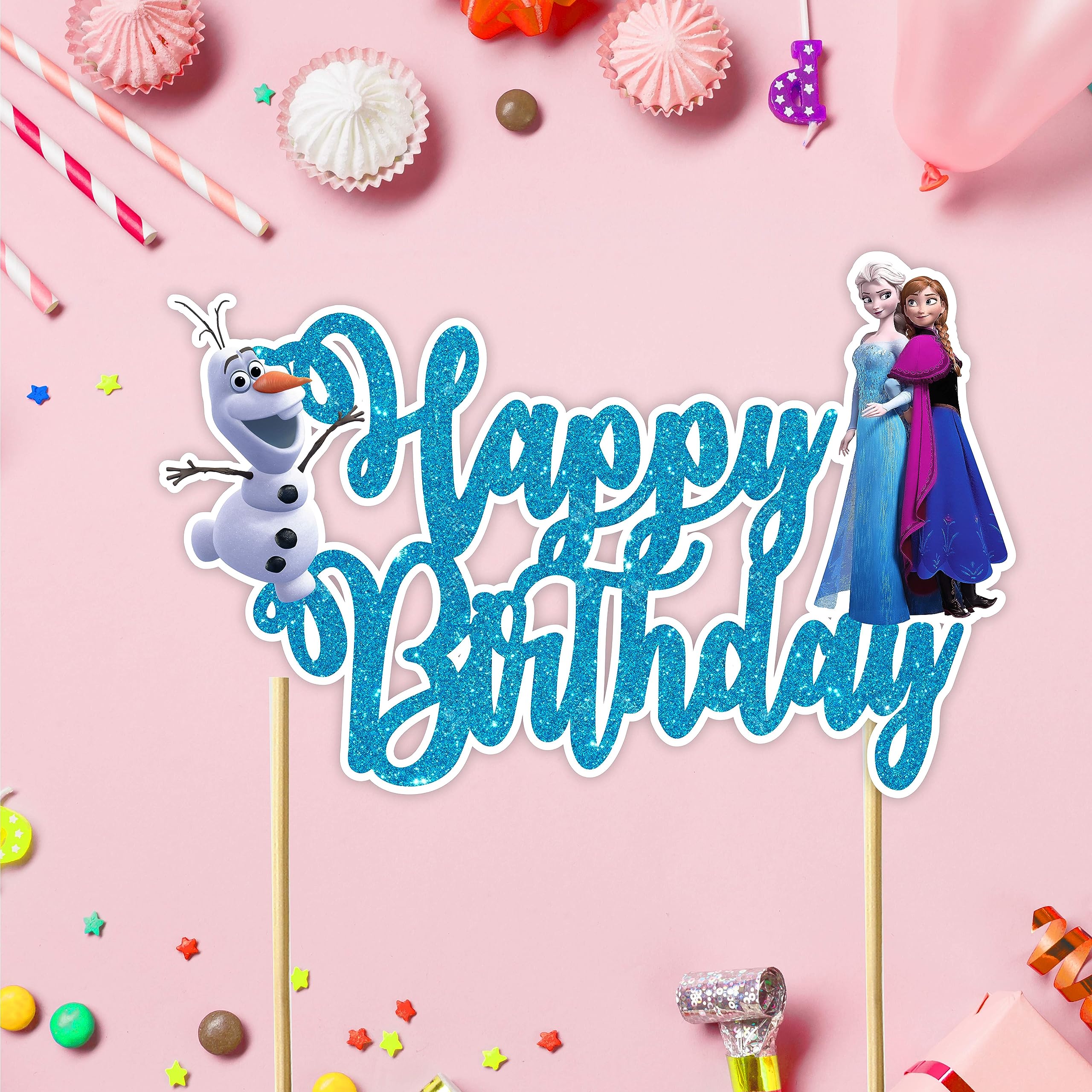 Seyal Frozn Happy Birthday Cake Topper – Frozen-Themed Cake Decoration for Kids' Parties